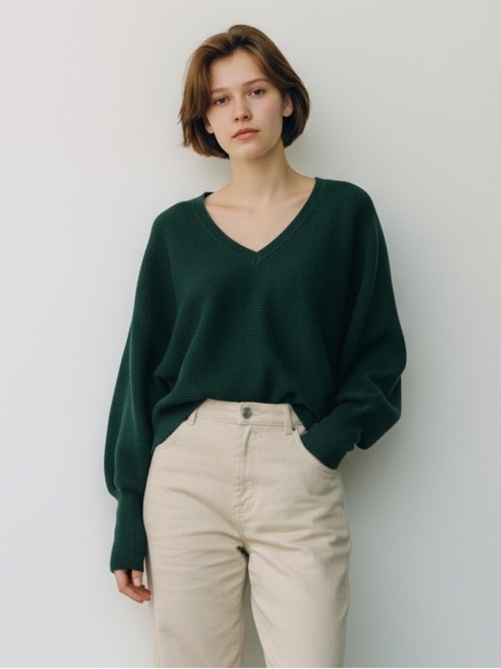 Double Zero Green V-Neck Sweater Size 4 Women